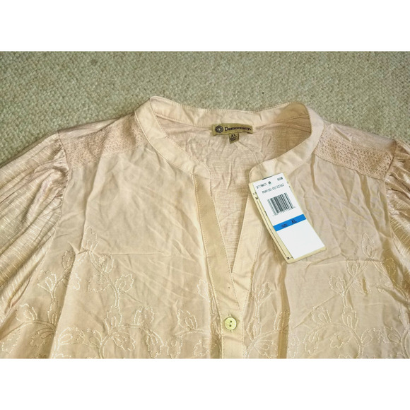 NWT Womens Top-DEMOCRACY-lt pink embroidered button-up BOHO fairy balloon slv-XL - Picture 2 of 7